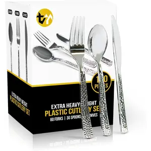 120 count Disposable Cutlery Set, Silvery Plastic Silverware,60 Forks, 30 Spoons, 30 , Heavy Duty Flatware for Holidays, Parties, Dinners, Weddings, and Occasions