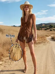 Women's Fall Fashion Vest, Western Fringe Hem, Button Closure, Classic Fit, Perfect for Halloween, Coachella Music Festival