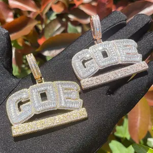 [ICE HUE] 18K Gold Vacuum Plated Copper GOE Letters Pendant with Necklace, 5A+ Sri Lanka Zircon, Hip-Hop Inspired, Daily Wear Suitable, Unisex Luxury Costume Jewelry, Classic Simple Style Gift Idea