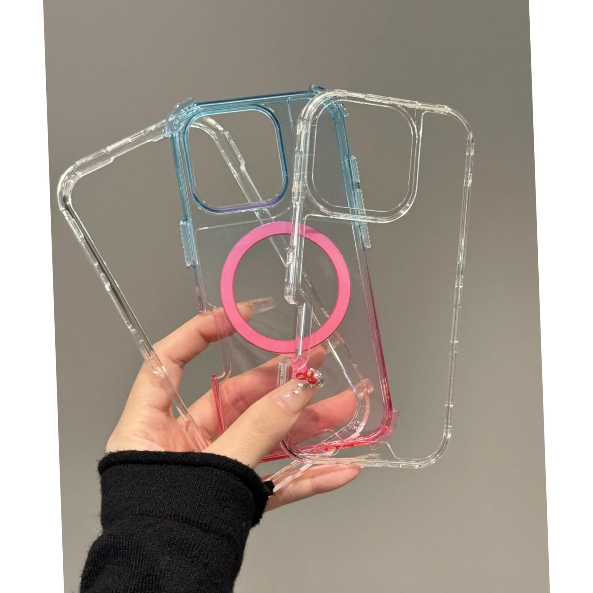 Niche Instagram-Style Blue-to-Pink Gradient Magnetic Case — Compatible with iPhone 16, 15 Pro Max, 14, and 13 — Drop-Resistant, Premium, Minimalist, and Transparent
