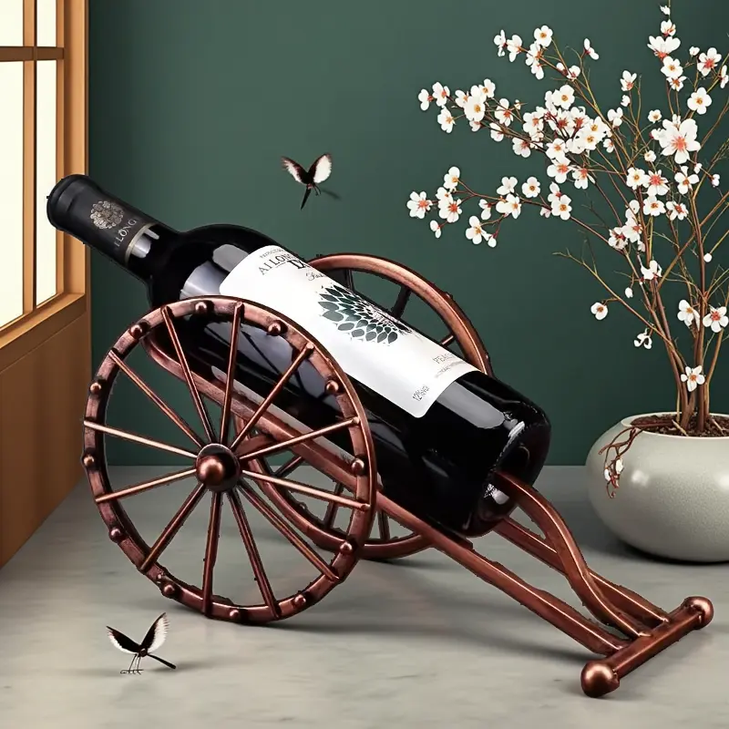 Rustic Cannon-Shaped Single Wine Bottle Holder: Space-Saving Beer & Wine Storage Utensils