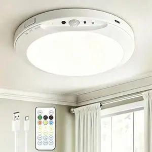 【DealsForYou】Wireless Rechargeable Motion Sensor Ceiling Light, 3 Color Dimmable LED Flush Mount Lamp with Remote & Timer, 8000mAh USB-C Powered No Drill Installation for Closet Hallway Bedroom