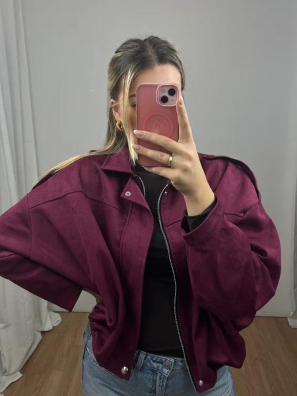 Women's Cropped Suede Jacket Demi-Season Bomber Jacket Female Outerwears Street Long Sleeve Oversized Black Brown Green Red Jacket Woman Fashion Zip Up Short Coat Women's Cropped Suede Jacket Demi-Season Bomber Jacket Female Outerwears Street Long Sleeve Oversized Black Brown Green Red Jacket Woman Fashion Zip Up Short Coat
