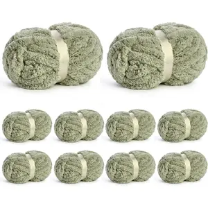 10 Pack of Jumbo Chunky Yarn for Hand Knitting,10# Super Bulky-Fluffy Chenille Yarn, 220 yds/70.5 oz Soft Thick Yarn for Crocheting Chunky Knit Throw Blankets (Sage Green)