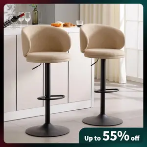 CANMOV Modern Bar Stools Set of 2 Adjustable Kitchen Counter Stools in Linen Fabric, discount home goods,Swivel Upholstered Bar Chairs with Back for Home Pub/Kitchen Islands, Beige