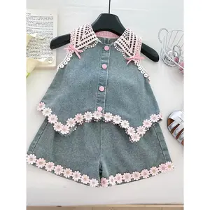 Girls' Summer Fashion Set with Lace Trim Sleeveless Top and Shorts Two-Piece Set, Perfect for Outdoor