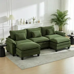 Modular   Sectional Sofa 122" U Shaped Deep Seat with Ottoman & Pillows Ultra Comfy Corduroy Loveseat for Living Room Apartment or Bedroom cloud couch