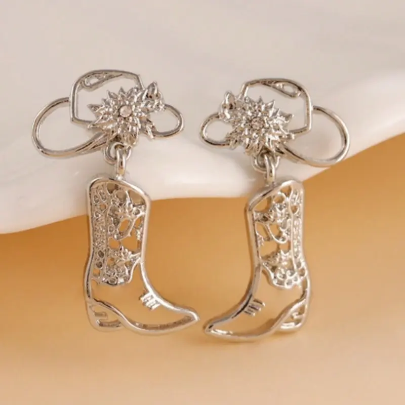 2pcs Western Cowboy Hollow Boot Earrings, Party Festival Earrings, Fashionable & Unique For Daily Wear And Festivals, Hollow Boot Shape