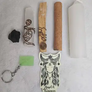 Protection Kit️️ - Copper Wire Wrapped Selenite Wand, Copper Wire Wrapped Palo Santo, Black Tourmaline, Cinnamon Stick, Surprise Constellation Keychain, Glow in the Dark All Weather Luna Logo Sticker. Health Health Health