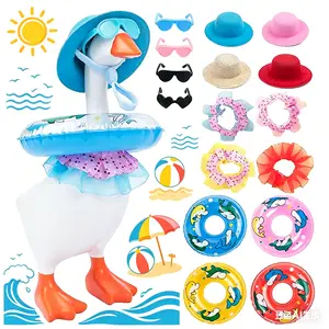 7inch Desk Goose Outfits SummerMini Desk Goose Clothes Mini Desk Goose Hats Sunglasses Swimming Ring Bikini Cute Funny Goose Clothes