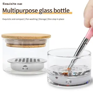 Nail Brush Cleaning Tool, Thickened Glass Wash Pen Crystal Cup, Stainless Steel Mesh Strainer Cup, Manicure & Pedicure Tool, Nail Art Tools, Nail Care Tool