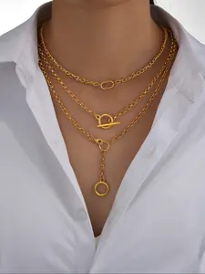 Women's Three-Layer Circle Pendant Necklace Set, Casual Floral Pattern, Iron Material, Daily Wear, Party, Birthday Gift, Dainty Layering Jewelry