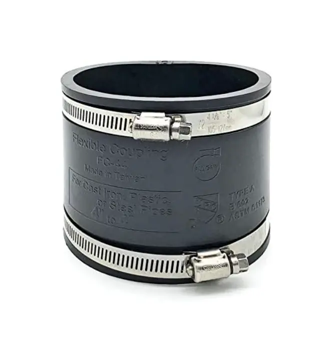 Flexible Rubber PVC Coupling Parallel with Stainless Steel Clamps 4 inch Black for Cast Iron Plastic or Steel Pipes