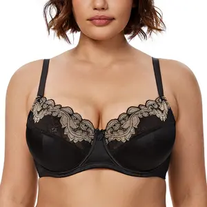 Wingslove Floral Lace Minimizer No Padding Unlined Bras Comfort Plus Size Full Coverage Women's Underwire Bra