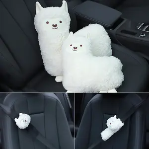 Cartoon Car Headrest Winter Plush Alpaca Neck Pillow Cushion, Warm Comfortable Auto Interior Accessory, Cute Design for Cold Weather Use