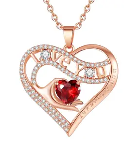 Leafael Gift Necklaces for Women, Heart in Hand I Love You Birthstone Crystal for 12 Months, Birthday Anniversary Jewelry for Wife Girlfriend Mom, Rose Gold or Gunmetal Plated, 18" + 2" Chain