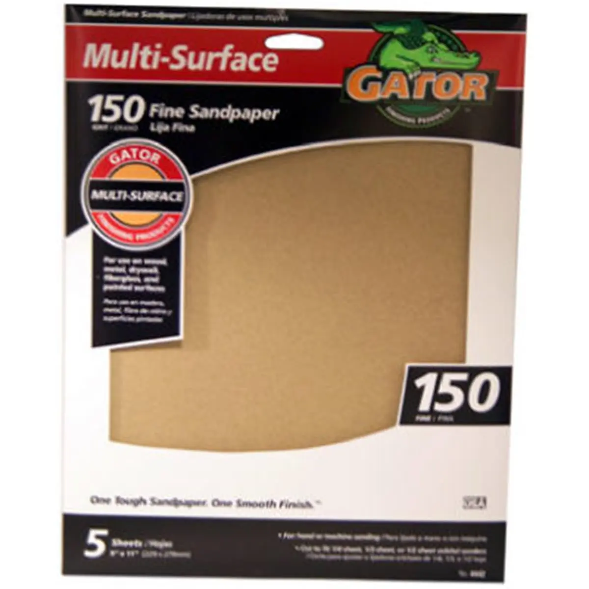Gator Aluminum Oxide Fine Sandpaper Assorted Sheets, 150 Grit, 9x11 in 5-Pack Sheets, Designed for Painted Surfaces, Drywall, Metal and Wood (Cycling & Outdoor Equipment Maintenance), High Quality, Multi-Surface, 9 X 11 In, Metal/Wood/Drywall, Fiberglass