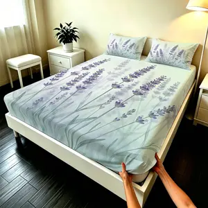 3Pcs Water Style Floral Letter Fitted Sheet (without Pillow Inserts), Skin-Friendly and Breathable Fabric, High-Elastic Edges Fit the Mattress Closely, Suitable for Bedrooms and Girly Rooms, Combining Practicality with Quiet and Aesthetic Home Texture.