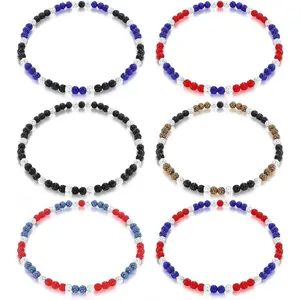 6 count Baseball Beaded Necklace for Men Women 18 in Glitter Rhinestone Clay Beaded Necklace Bling Collection Gifts for Baseball Team Lovers