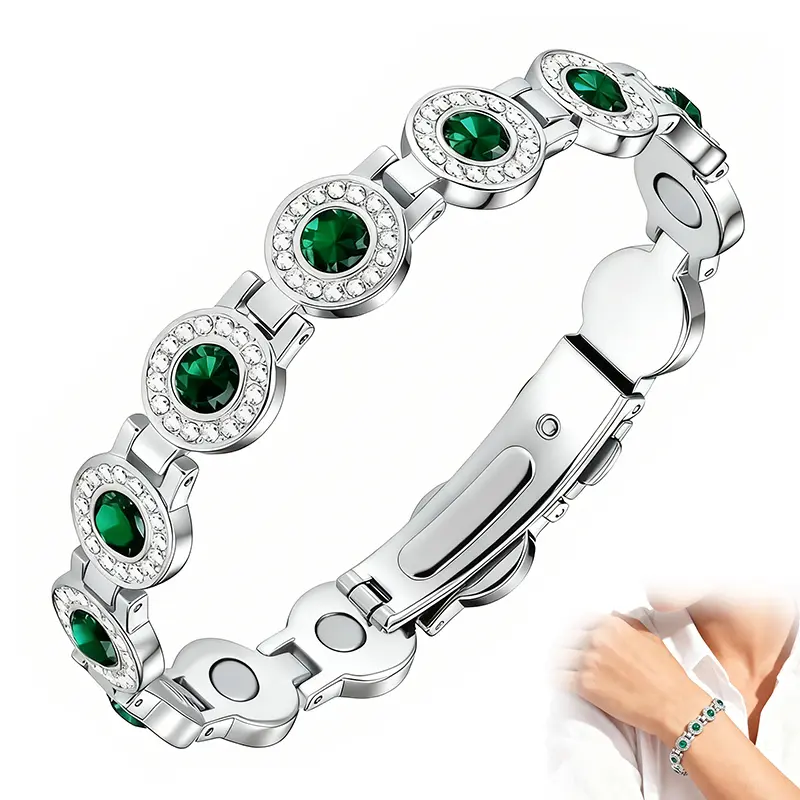 4-fold strength magnetic copper women's bracelet updated with 3800 Gauss magnet adjustable length, equipped with safety buckle, high-end multi-faceted crystal inlaid crystal bracelet, elegant jewelry bracelet, women's daily wear holiday Valentines Gift