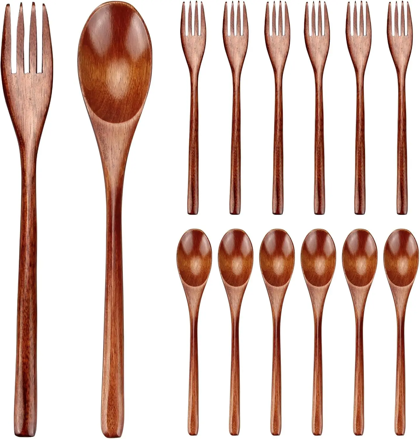 12 PCS Wooden Forks and Spoons for Eating Utensil Set Wooden Cutlery Silverware Sets Flatware Reusable Bamboo Utensils Korean Wooden Spoon Fork Set