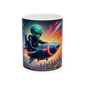 Alien Rocket Adventure Ceramic Mug - Fun Space Lover Gift, Cool Coffee Cup, Unique Home Decor, Sci-Fi Mug, Personalized Gift Idea