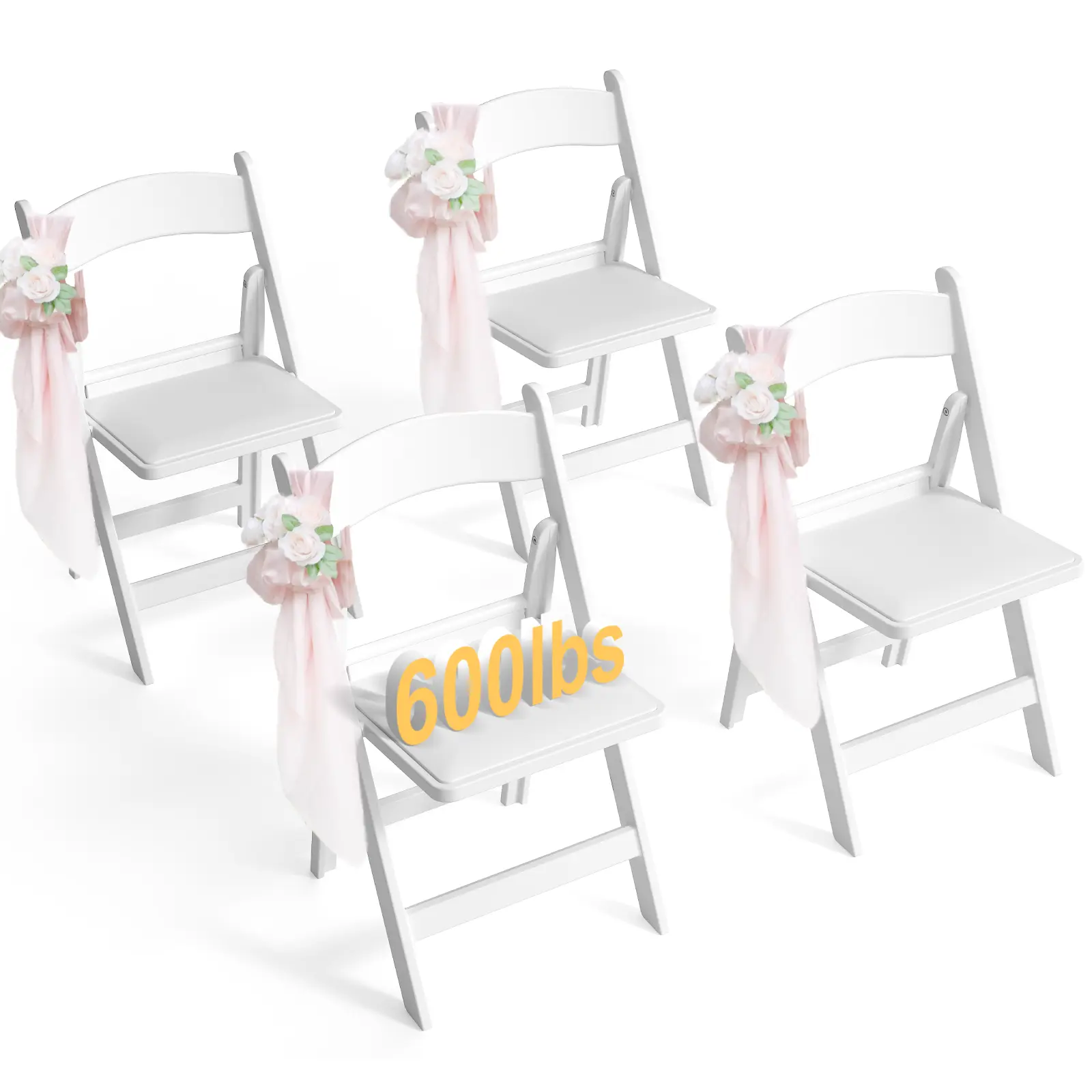 Resin Folding Chairs with Cushion - 4 Pack Folding Chairs, Lightweight Plastic Chairs, Comfortable Foldable Chairs for Wedding, Party, Home, Event, Indoor/Outdoor Use, 600lbs Capacity