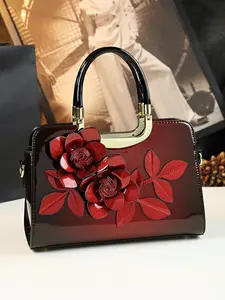 Vintage Floral Women's Handbag, Chic Vintage Handbag, Glossy Leather Texture Shoulder Bag, Elegant Mother's Day Gift, Wedding Party Clutch, Elegant Bags