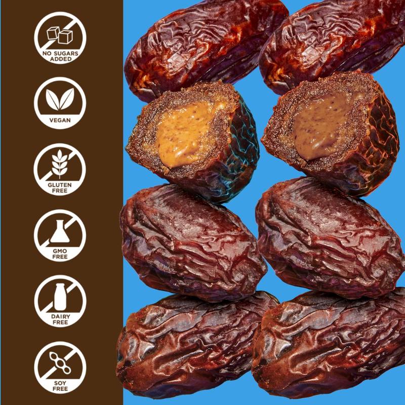 Realsy Nut Butter-filled Medjool Dates - Snack Packs, 3 Whole Dates, No Added Sugar, Gluten-Free, Vegan, High Fiber, Organic, 12-Pack Options Sweet Dried