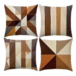4PCS Brown Abstract Geometry Throw Pillow Cover, 20 x 20 Inch, Pillow Cover for Cushion Living Room, Bedroom, Couch and Sofa, High Listed Printed (No Pillowcase Insert)