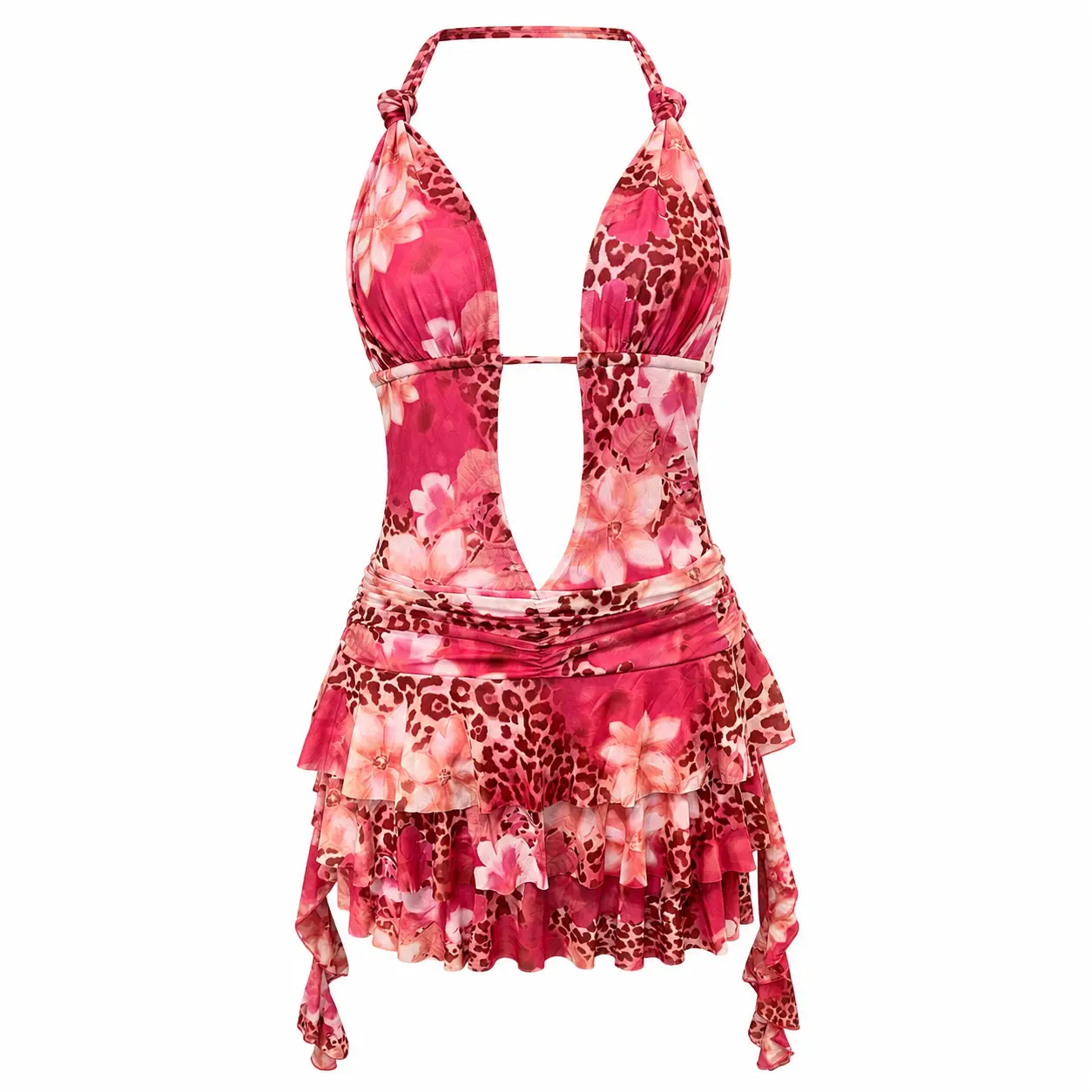 Fuchsia Flower Halter Ruffle Set