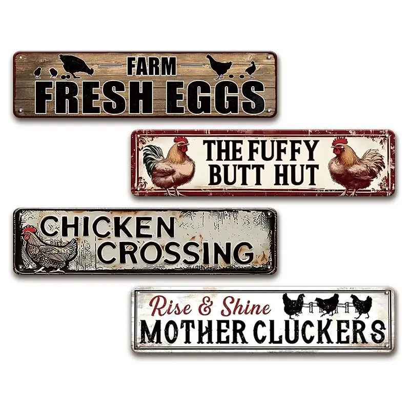 1pc chicken Coop Style Metal Tin Sign, Decorative Hanging Plaque, Farmhouse Chicken Pattern Wall Art Poster, Wall Decor for Farm, Chicken Coop, Home Decor, Room Decoration, Vintage Decor, Rustic Farmhouse Design, Home Decor Products