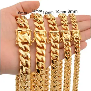 Miami Curb Cuban Link Chain for Men Women 18K Gold/Black Plated Mens Jewelry Hip Hop Chain 16"/20"/22"/24"/26"/28"/30" edgarchain