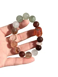 Garden Quartz Faceted Center Bracelet with Green Rutile & Super Seven 10mm Minimal Statement Gift for Daily Wear and Gifting