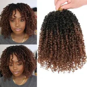 Unionbeauty 8 Inch Pre-looped Yanky Twist Crochet Hair 8Packs 30 Strands/PCS Pre-twisted Passion Twist Crochet Hair Micro Spring Twist Crochet Hair Ombre Brown Synthetic Crochet Hair Extensions 1B/30#