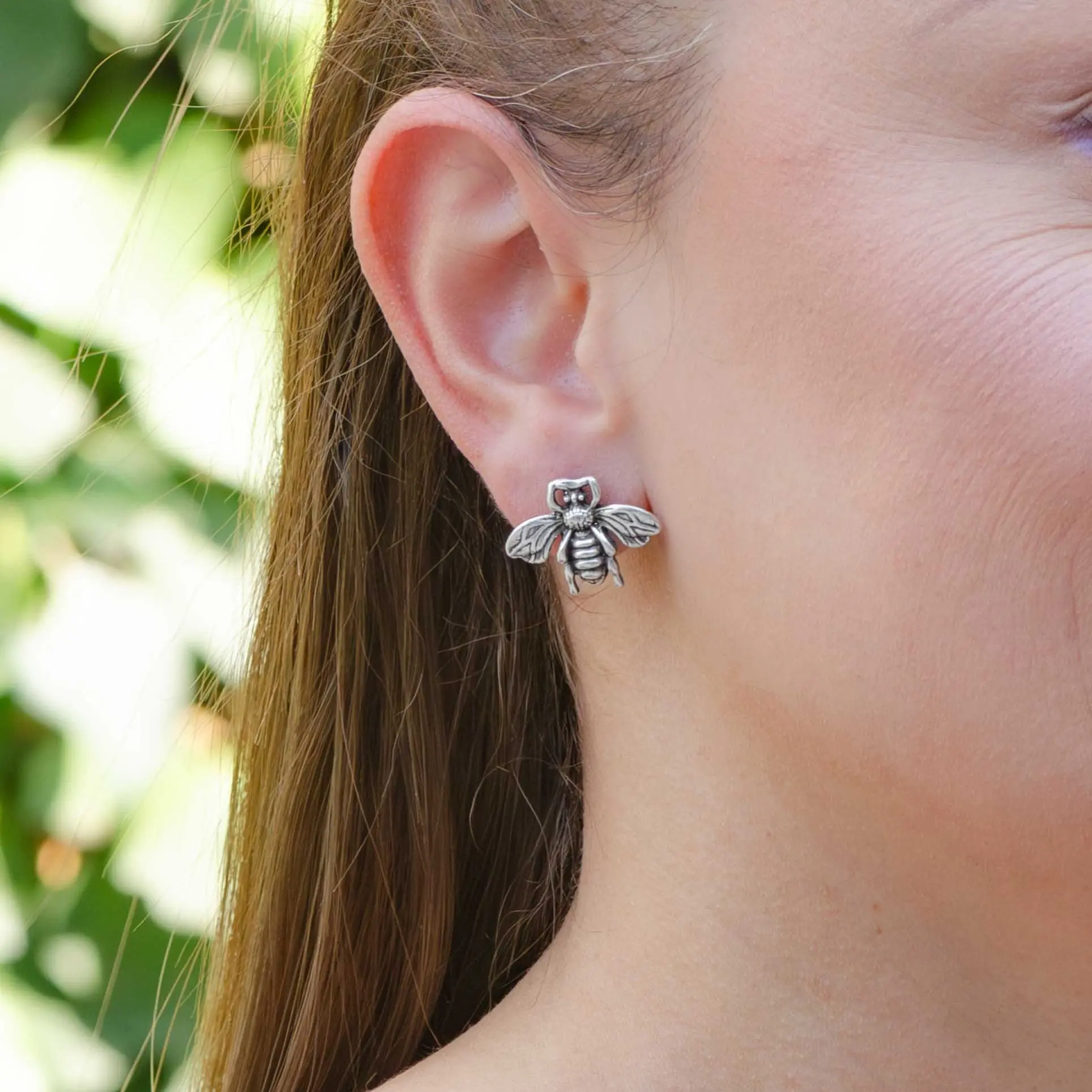 Sterling Silver Cute Earrings - Bee Design, 4.3g, Oxidized Finish, Polished Artisanal Elegance, Unisex Natural Jewelry for Birthday Gifting, Daily Use by Master Artisans, 4.3 Grams
