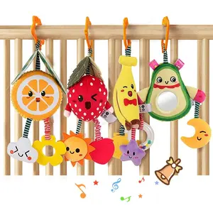 P-PLT013    Baby Toys for 3 6 9 12 Months,Hanging Fruit Rattles Avocado,Banana,Orange and Strawberry,Stroller Mobile Toys,Plush Soft Rattles for Boys,Girls Christmas Gifts,4 Pack