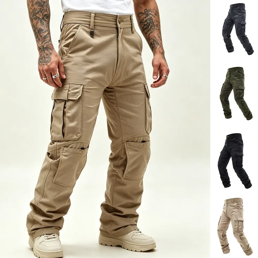 Men’s polyester tactical cargo pants with multiple storage pockets, tear-resistant and breathable for comfort, versatile functional trousers suitable for commuting