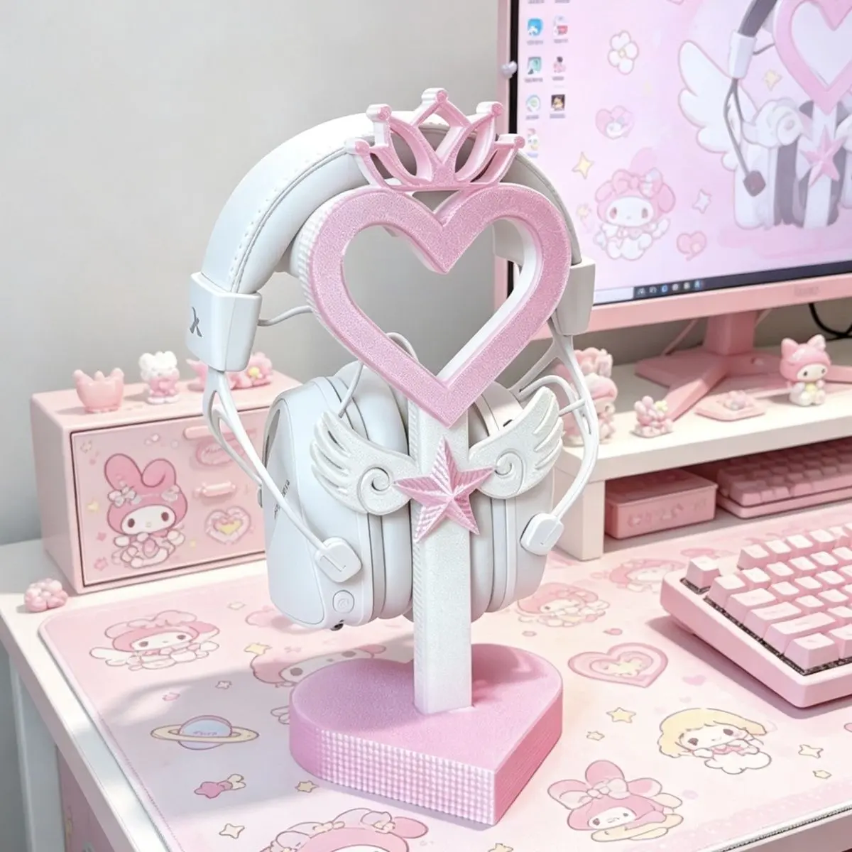Kawaii Gaming Headset Stand, Cute Desktop Headphone Holder, Gaming Setup Decor & Accessories for Women