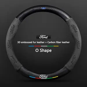 Ford Mondeo Focus Raptor Puma Edge Explorer Ecosport Ranger F150 Kuga Car Suede Carbon Fiber Anti-Slip Steering Wheel Cover