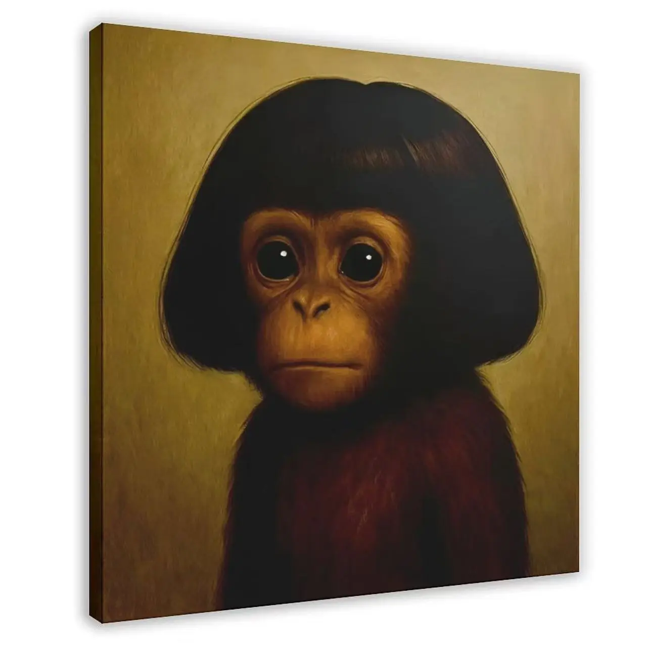 Artistic Whimsical Monkey Portrait Retro-Style Framed Canvas Print - Eco-Friendly Colorful Style Wall Art, Whimsical Aesthetic Home Inspo Brightening Decor for Bedroom, Home Supplies