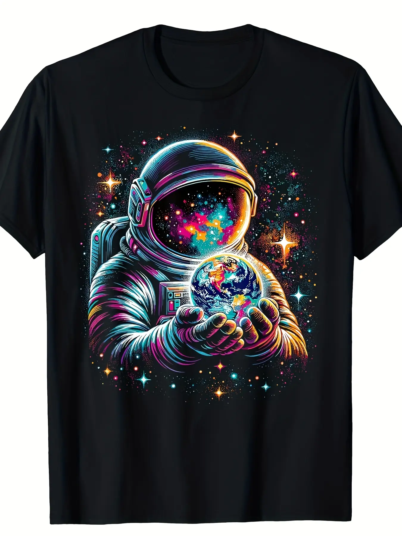 [Everyday Comfort] Astronaut Planets T-Shirt - Space-Themed Cotton Crew Neck Tee with Vibrant Space Design, Comfortable Shorts for Men and Women, Casual Streetwear Style, All-Season Wear, Astronaut Decor