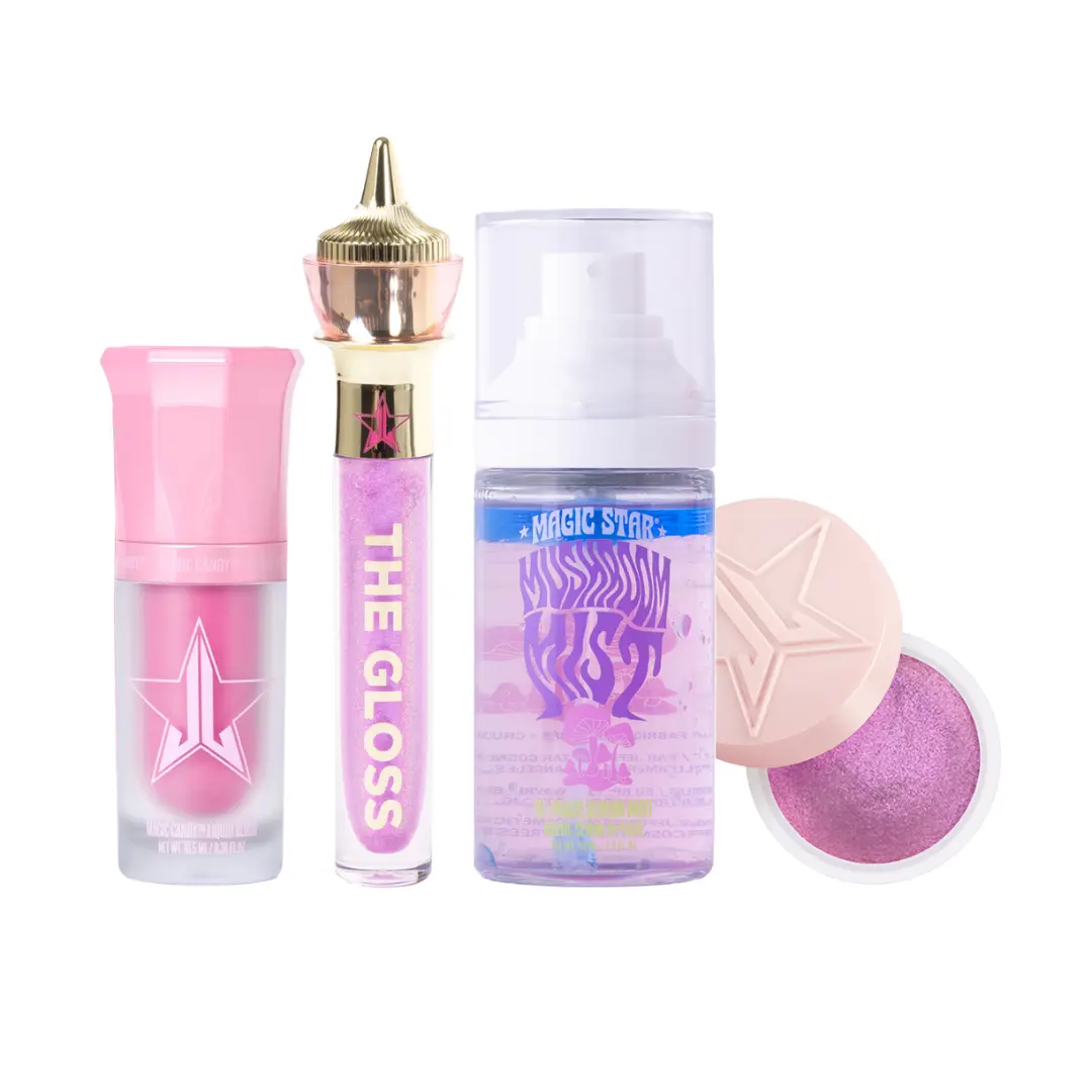 Glazed & Dazed 4pc Bundle - Magic Candy Liquid Blush 'Frosting Cult', The Gloss 'Softcore Sparkle', Magic Star Mushroom Mist, Eye Gloss Powder 'Prom Night'