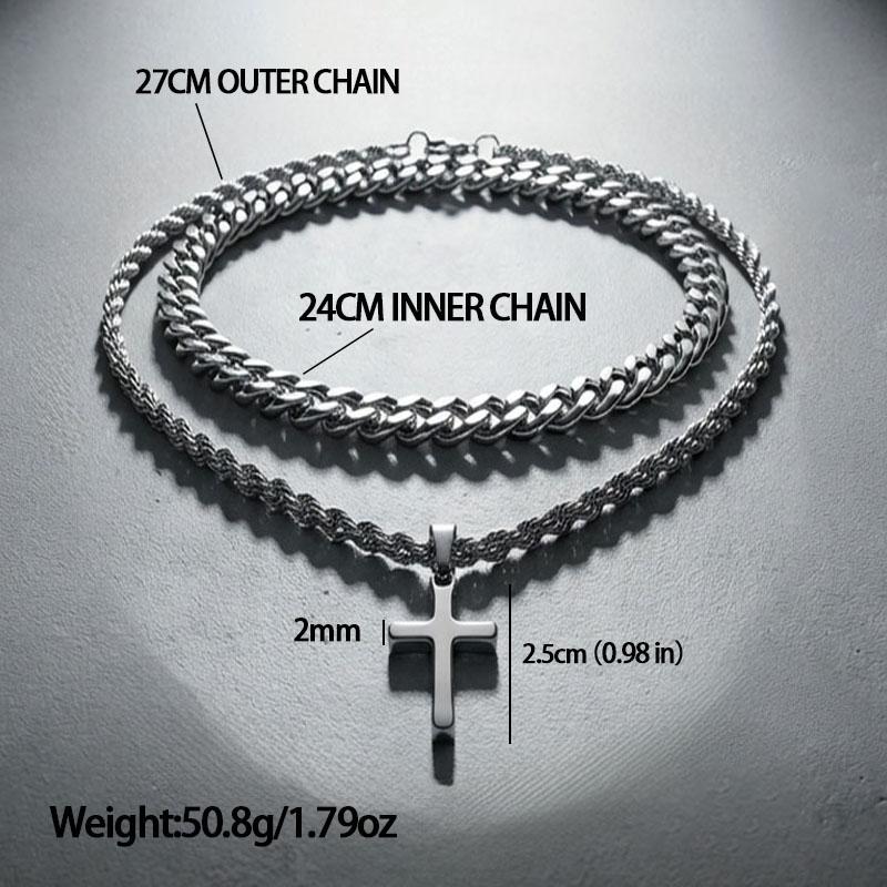 Men's Layered Titanium Steel Cross Pendant Necklace - Daily & Street Style Stacked Jewelry gift accessories