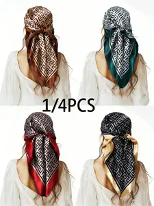 1/4 Pack Simple Geometric Print Scarf, Lightweight Summer Shawl, Casual All-Season Headscarf, Versatile European Style Wrap, Fashion Shawl, Neck Scarves, Matching Scarf
