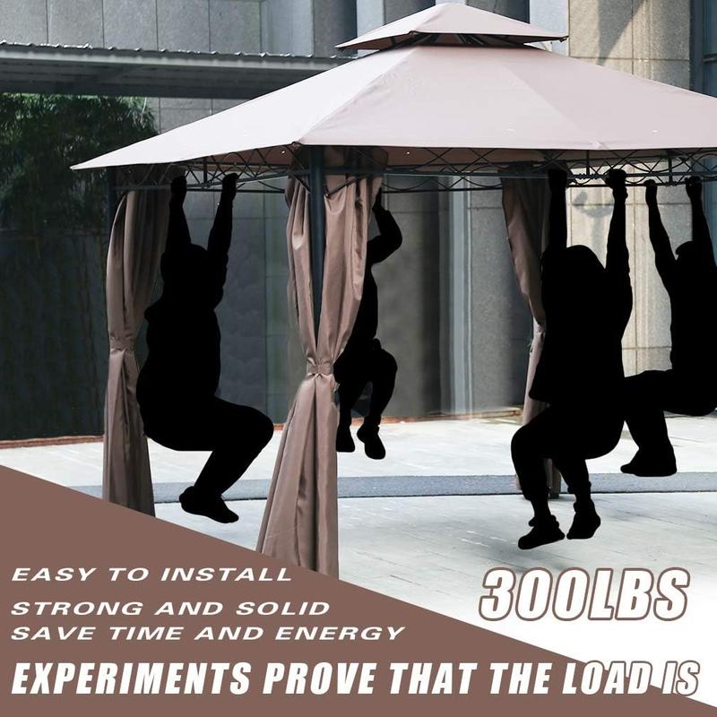 FDW 10'x13' Outdoor Patio Gazebo Heavy Duty Steel Frame Canopy with Double Roof, Privacy Curtains, for Garden, Backyard, and Lawn (Brown)