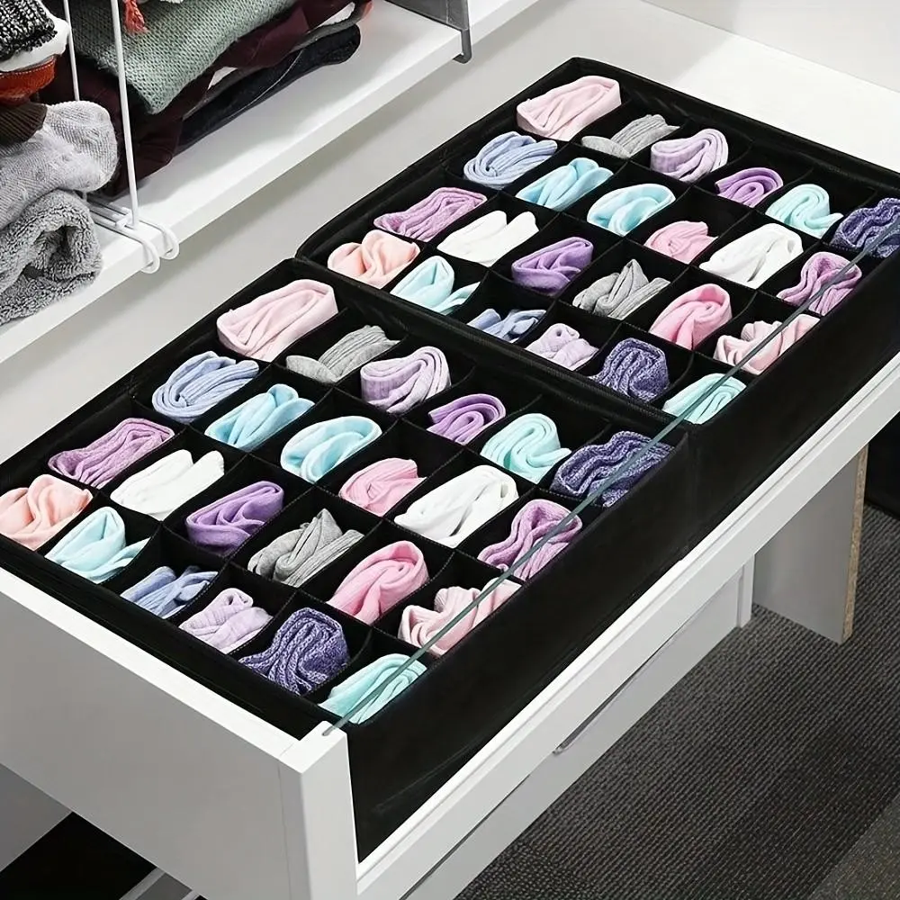 24 Compartment Foldable Drawer Organizer, Durable Fabric Storage Box, Space-Saving Cabinet Organizer, Transparent Lid, No Power Needed, Foldable Organizers