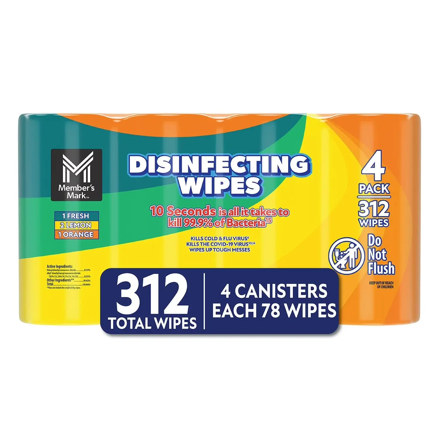 Member's Mark Household All-Purpose Disinfecting Wipes, Variety 4-Pack (312 Count) - Bleach-Free Fresh Scented Multi Surface Cleaner, Household Cleaning Supplies for Daily Use, Pre-Moistened Cleaning Agent