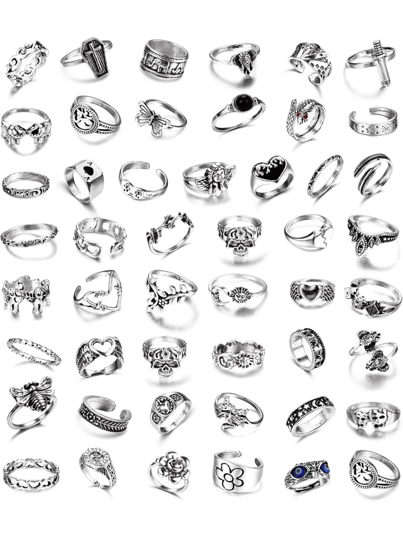49PCS Vintage Silver Punk Rings Knuckle Rings Set for Men Women Snake Cross Flower Chunky Statement Rings Open Adjustable Goth Punk Hip Hop Cool Midi Fashion Stackable Rings Pack Punk Style Ring Dark Aesthetic Rings Stacking Rings Unique Rings