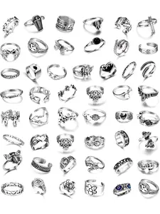 49PCS Vintage Silver Punk Rings Knuckle Rings Set for Men Women Snake Cross Flower Chunky Statement Rings Open Adjustable Goth Punk Hip Hop Cool Midi Stackable Rings Pack Punk Style Ring Dark Aesthetic Rings